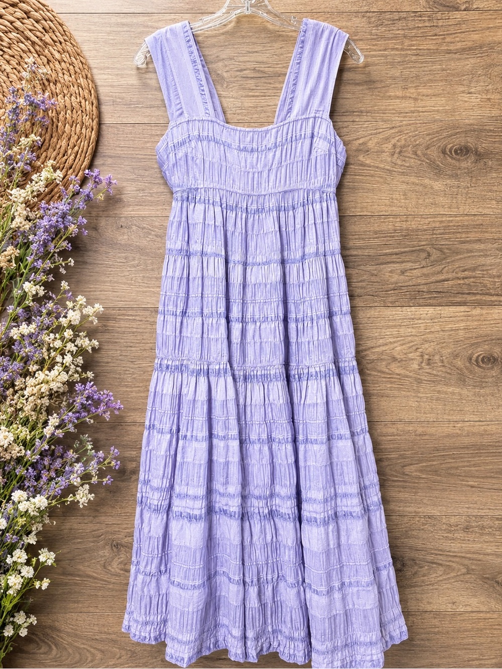💜 Anthropologie Lavender Smocked Midi Dress | Size Small | Cottagecore Boho